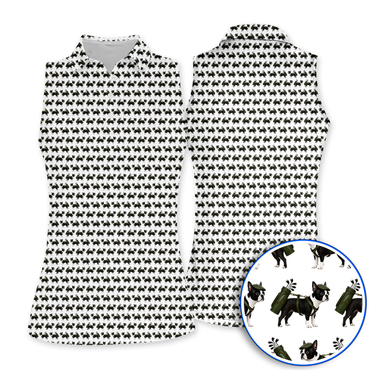 Crazy Boston Terrier Pattern Golf Shirt, Boston Terrier Golf Polos, Golf Gift For Golfer