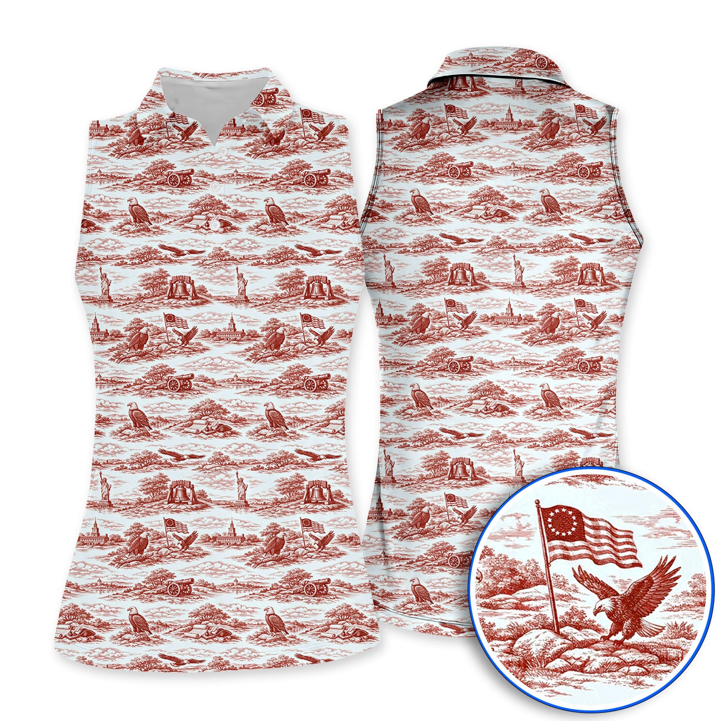 America 250th Patriotic Golf Polos, USA Toile De Jouy Pattern Golf Shirt For Golfer, Crazy Golf Shirt