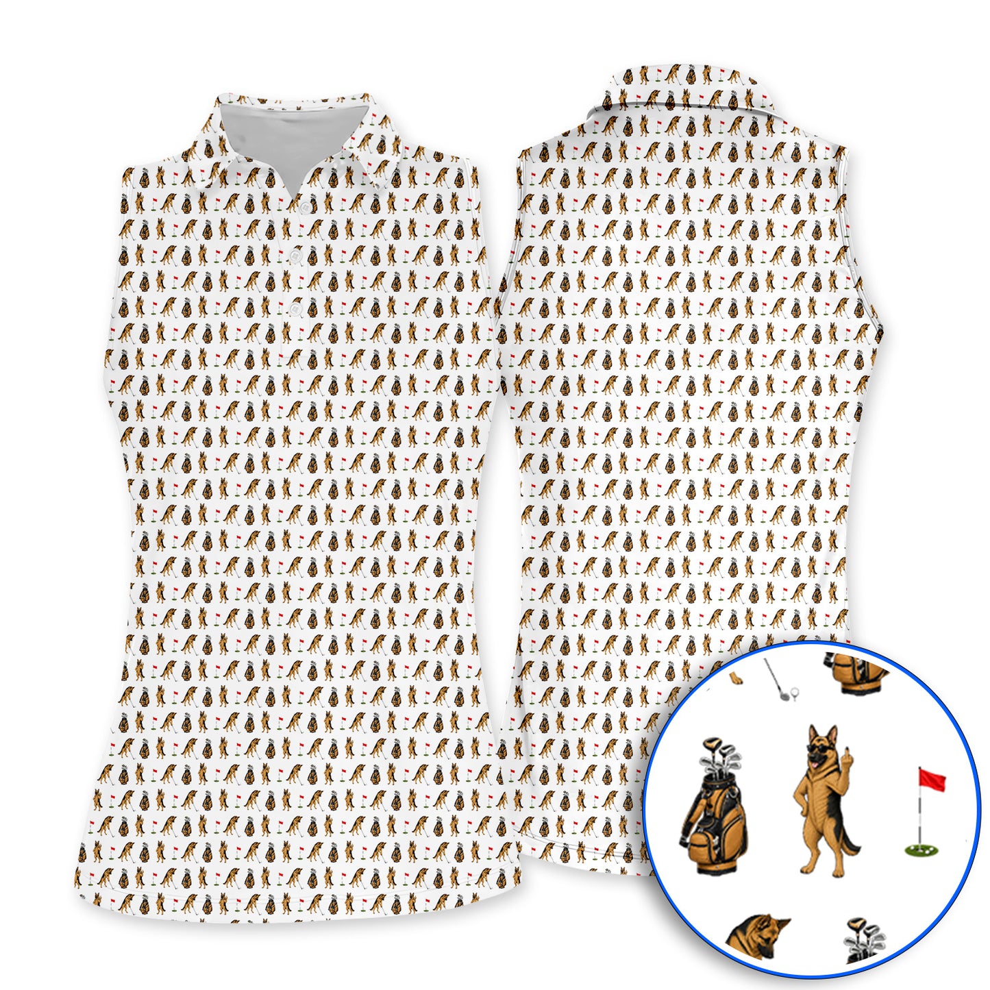 German Shepherd Pattern Golf Shirt, Funny Dog Golf Polos, Golf Gift For Golfer