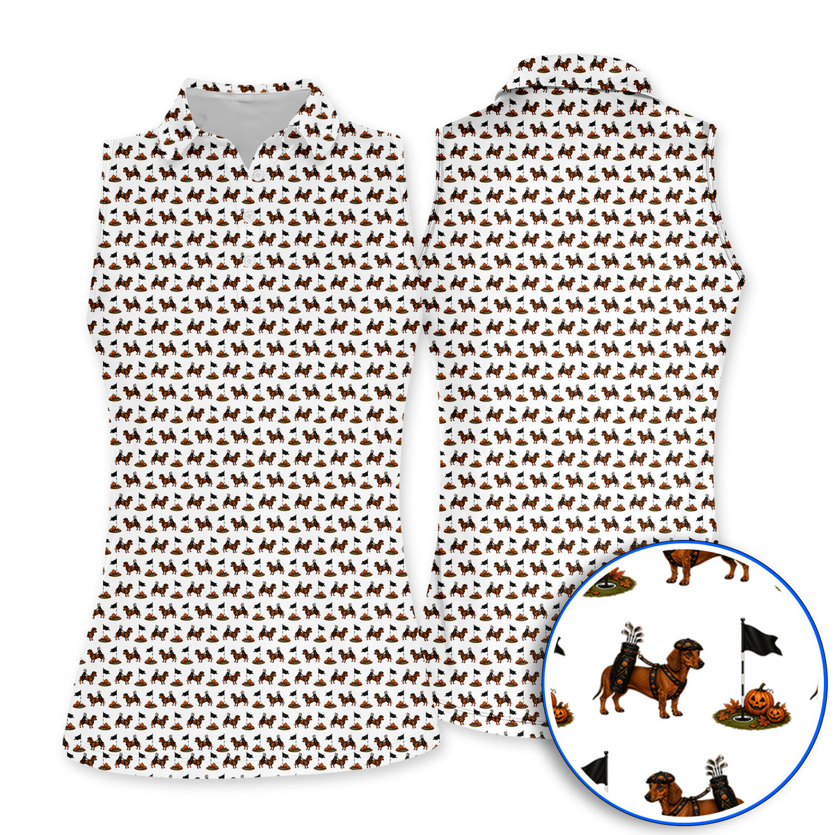 Funny Dachshund Golf Shirt, Halloween Wiener Dog Pattern Golf Polos, Golf Gift for Golfer