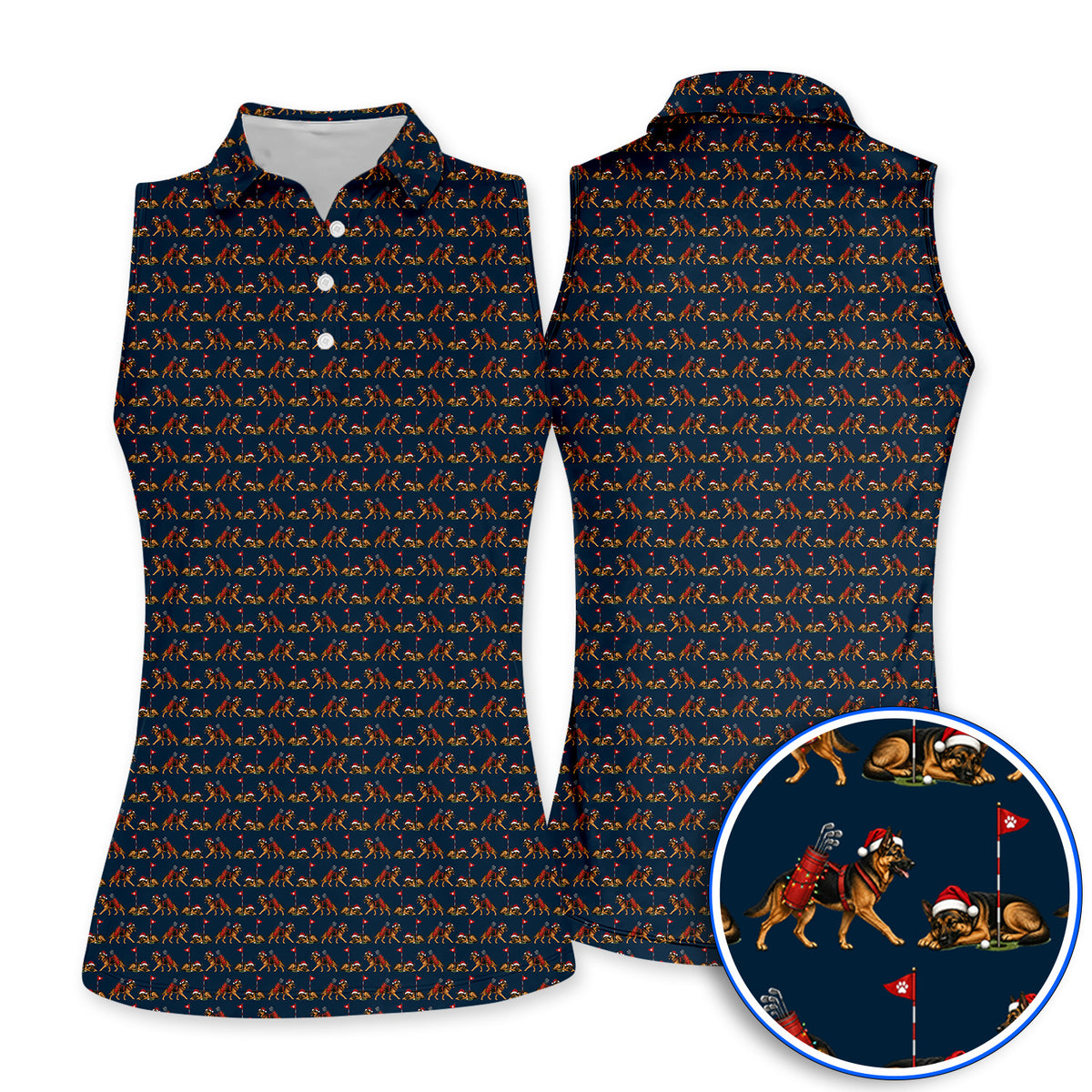 German Shepherd Christmas Golf Shirt, German Shepherd Pattern Golf Polos, Holiday Golf Gift for Dog Lovers