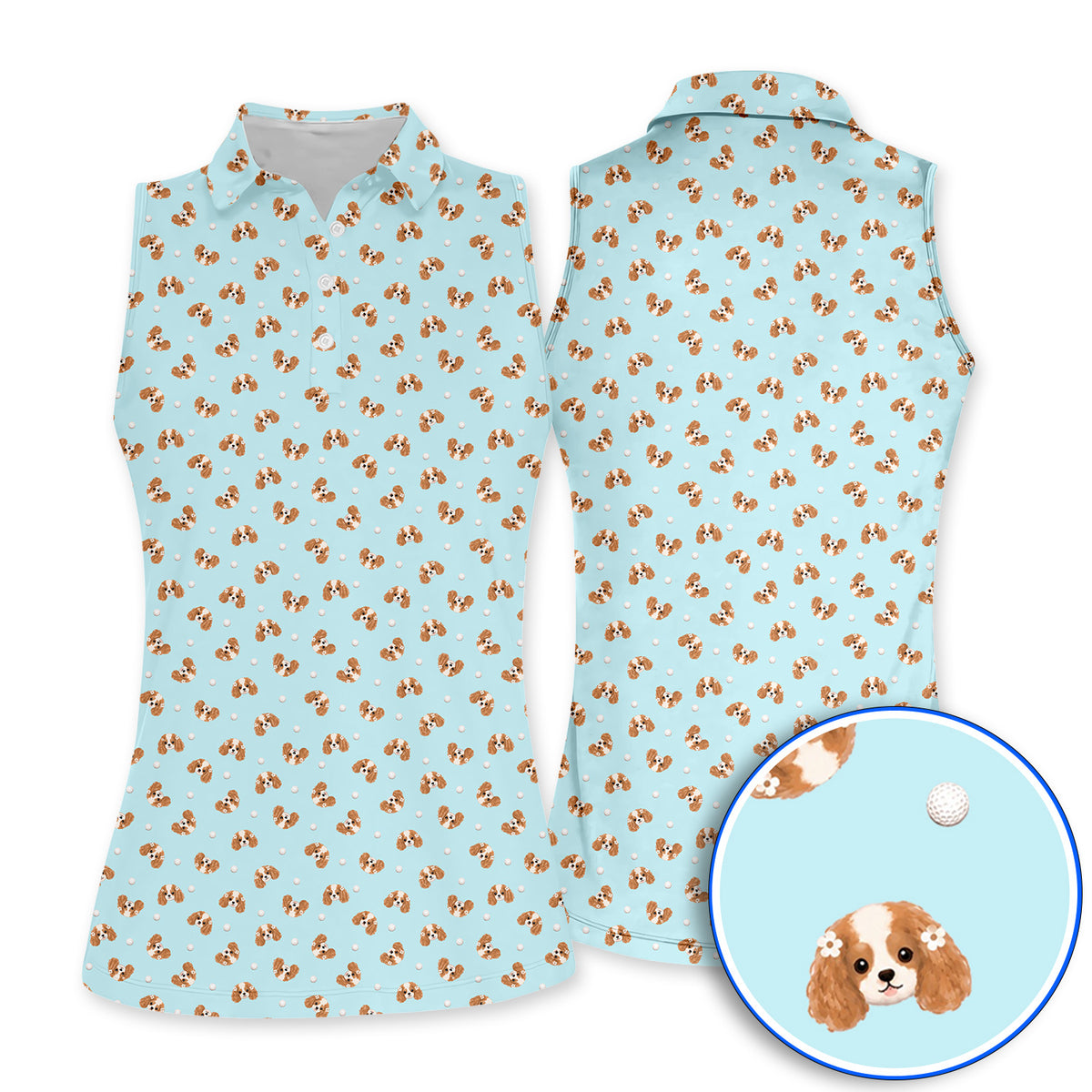 Cavalier King Charles Spaniel Golf Shirt, Funny Cute Cavalier Pattern Golf Polos, Golf Gift For Golfer
