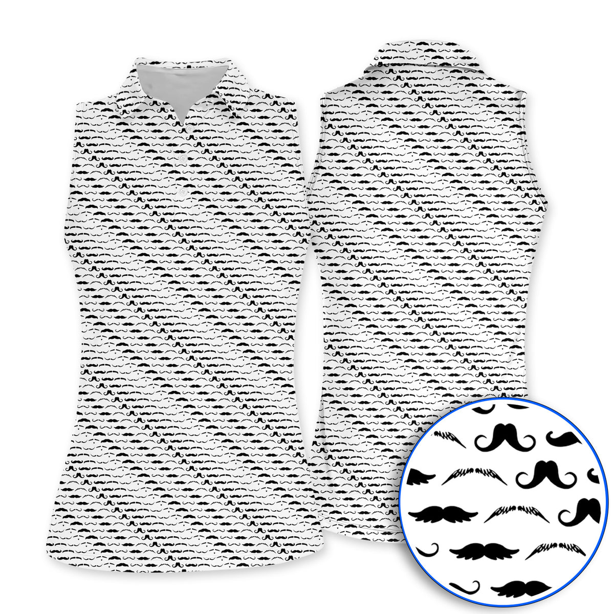 Funny Mustache Golf Polos, Movember Pattern Golf Shirt, Golf Gift for Golfers