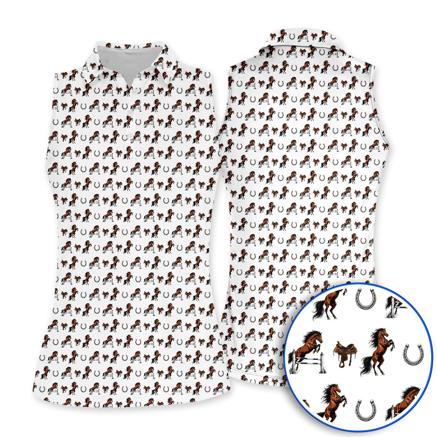 Funny Horse Golf Pattern Shirt, American Quarter Horse Golf Polos, Western Horse Gift for Golfers