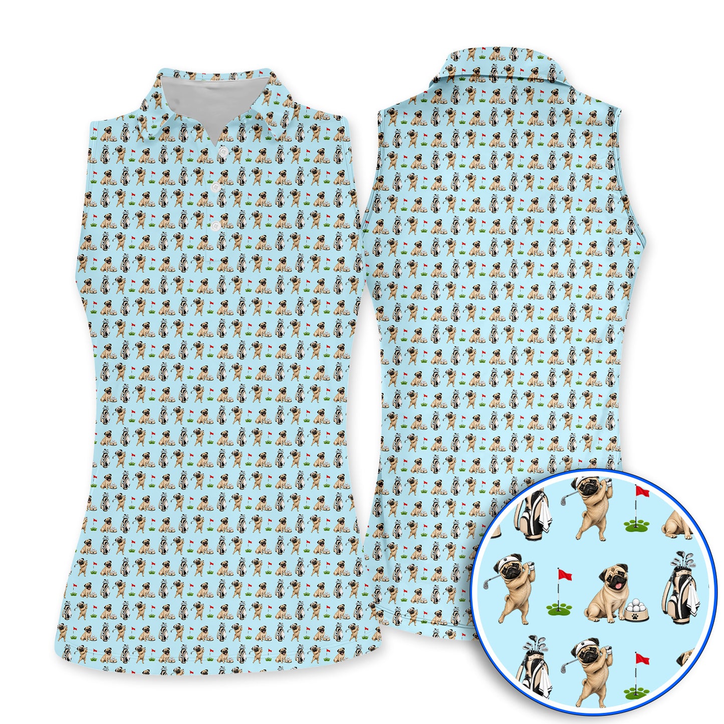 Funny Pug Golf Shirt, Pug Pattern Golf Polos, Dog Lover Golf Gift
