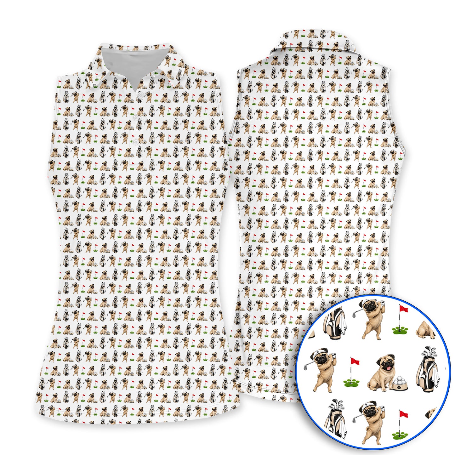 Funny Pug Golf Shirt, Pug Pattern Golf Polos, Dog Lover Golf Gift