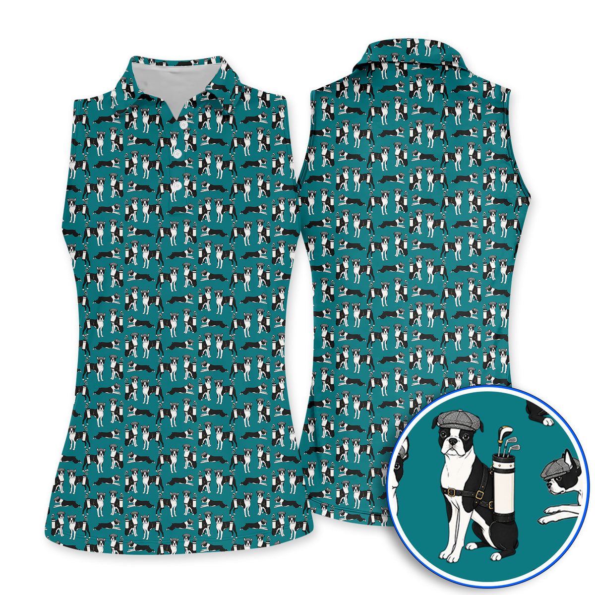 Boston Terrier Pattern Golf Polos, Boston Terrier Golf Shirt, Funny Golf Gift For Golfer