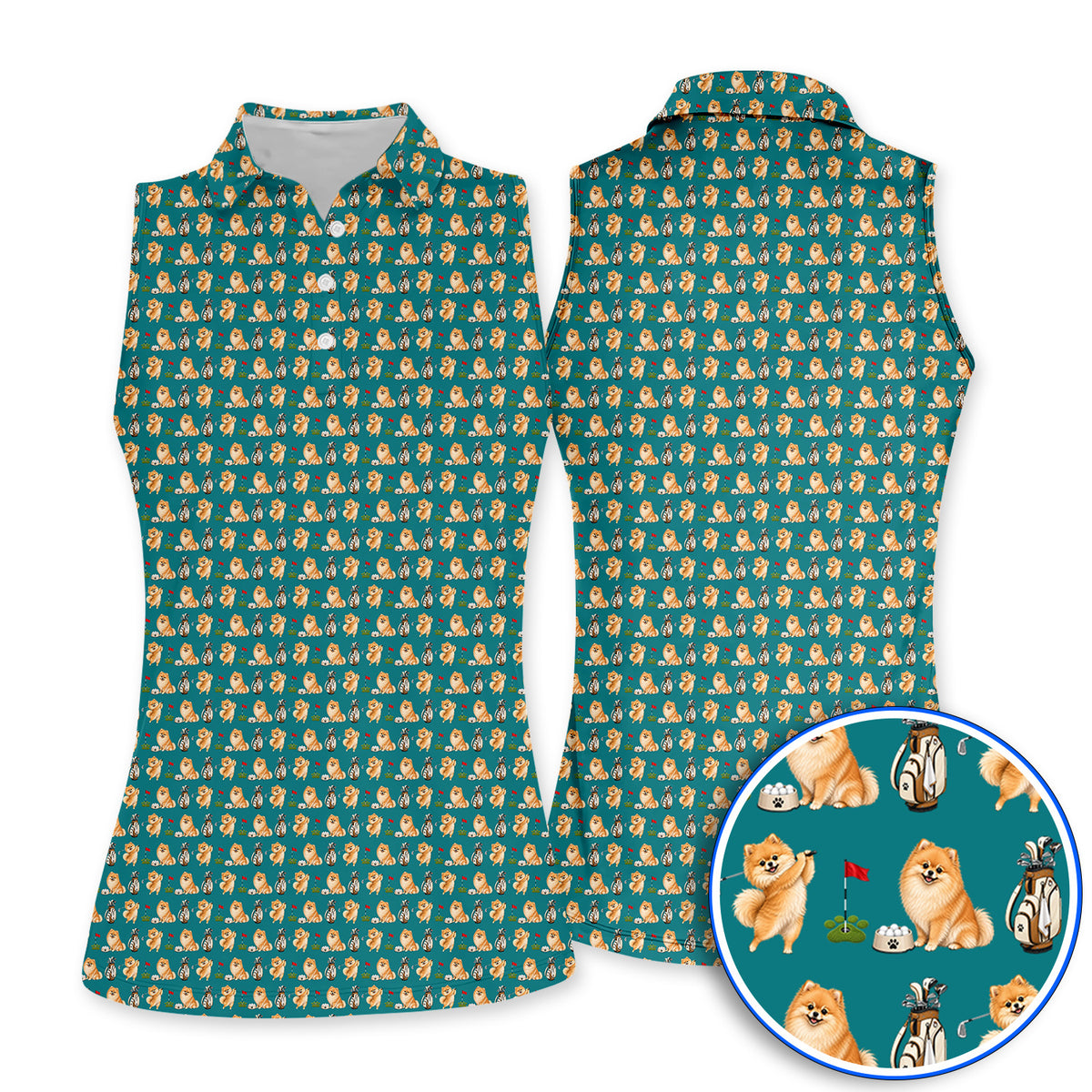 Pomeranian Pattern Golf Polos, Pomeranian Dog Golf Shirt, Golf Gift For Golfer