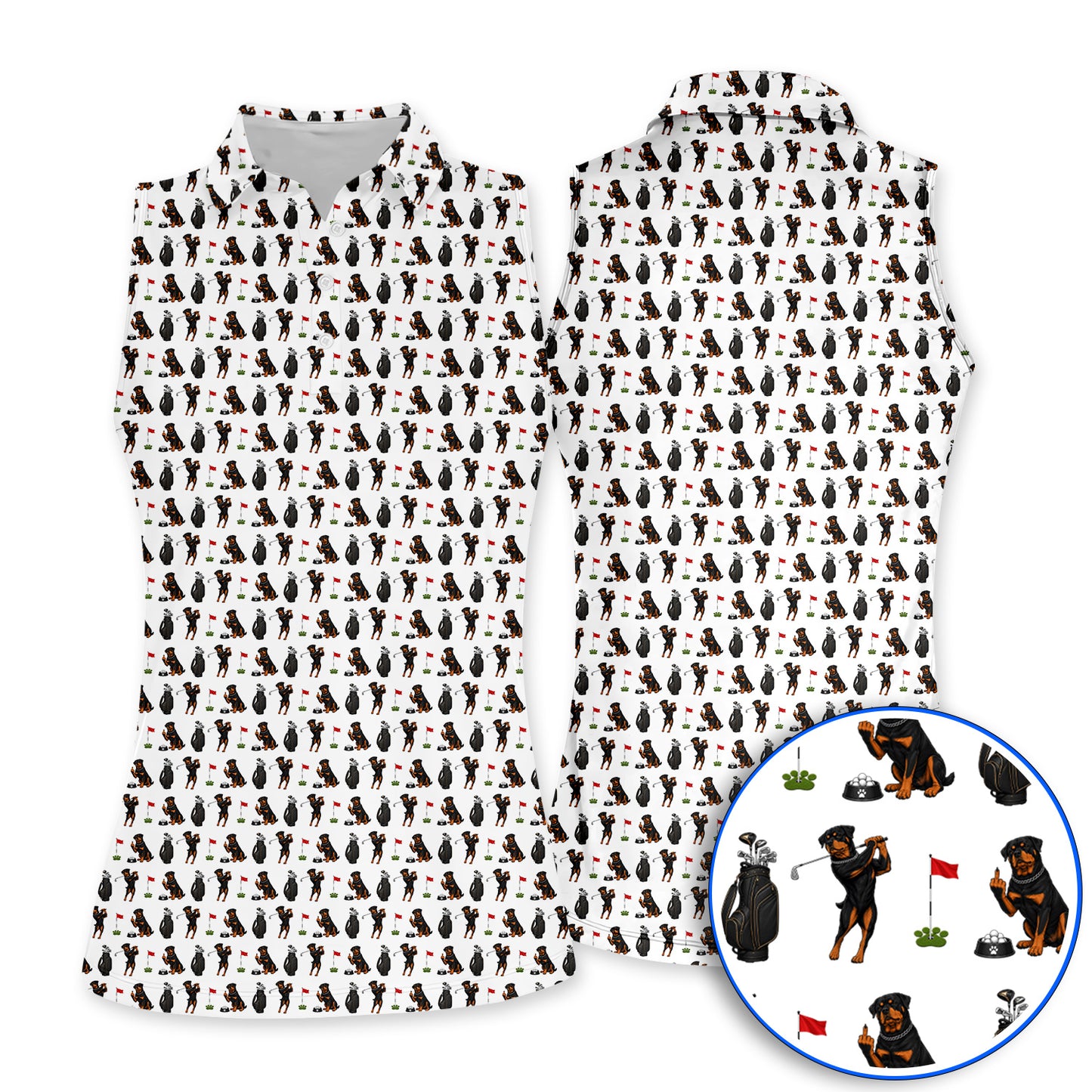 Funny Rottweiler Golf Polos, Rottweiler Pattern Golf Polos, Dog Dad Golf Shirt