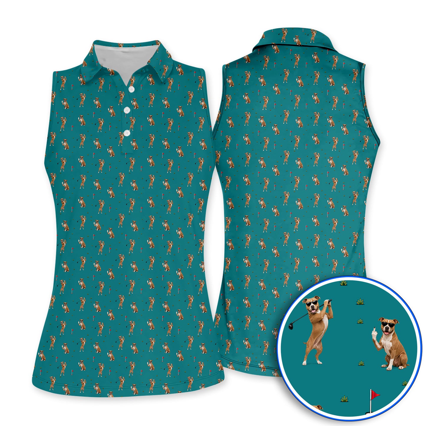 Pit Bull Golf Polos, Funny Pit Bull Pattern Golf Shirt for Dog Lovers, Golf Gift for Golfer