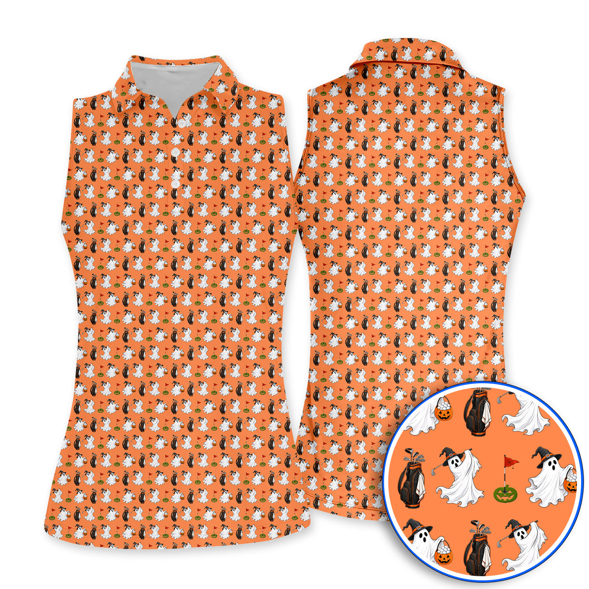 Cute Ghost Golf Polos, Halloween Pattern Golf Shirt, Trick or Treat Golf Gift For Golfer