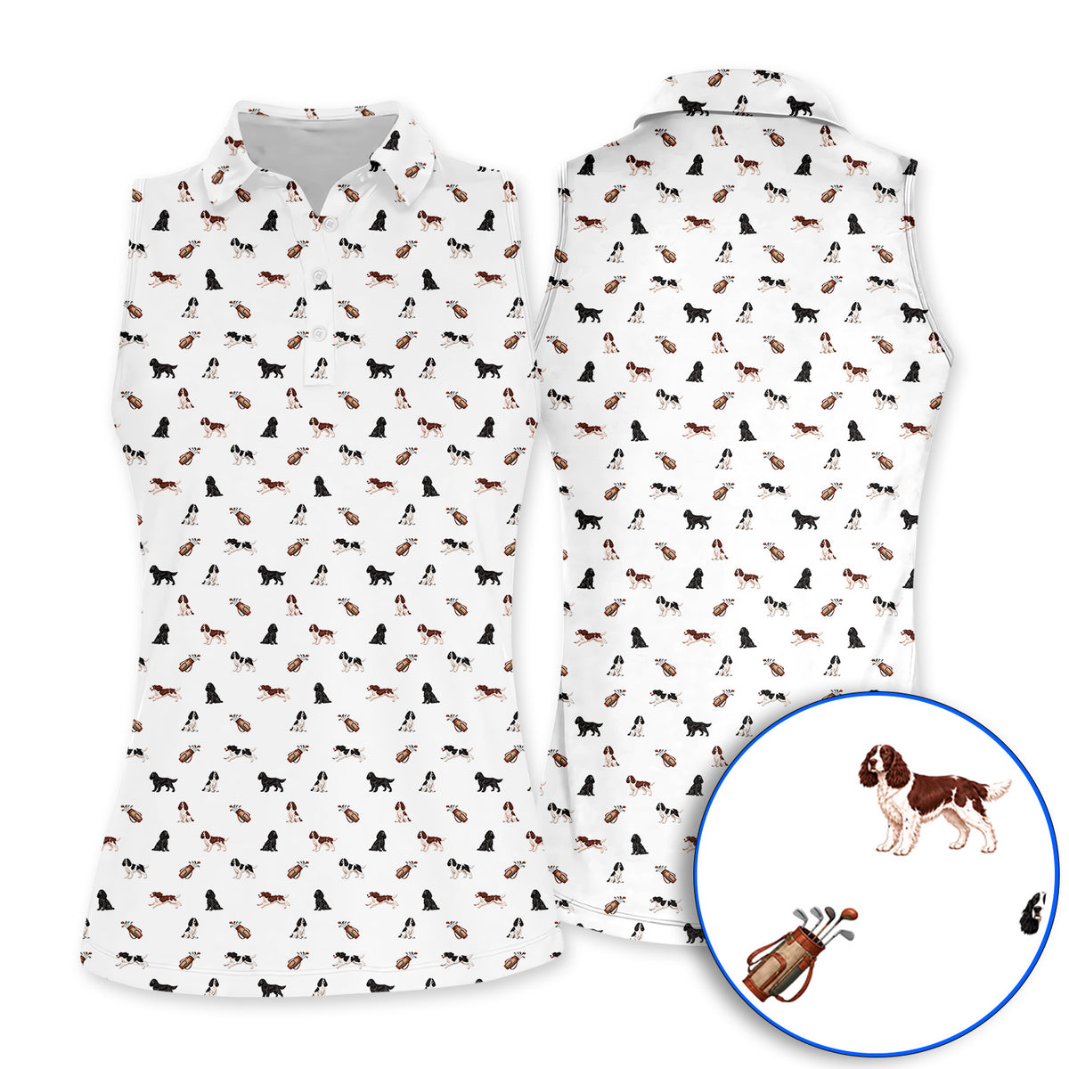 English Springer Spaniel Golf Shirt, Funny Dog Pattern Golf Polos, Golf Gift For Golfers
