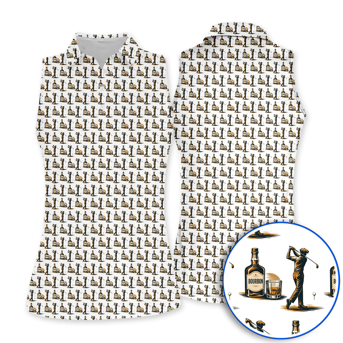 Bourbon Golf Polos, Whiskey Lover Golf Pattern Shirt, Funny Golf Gift For Golfer