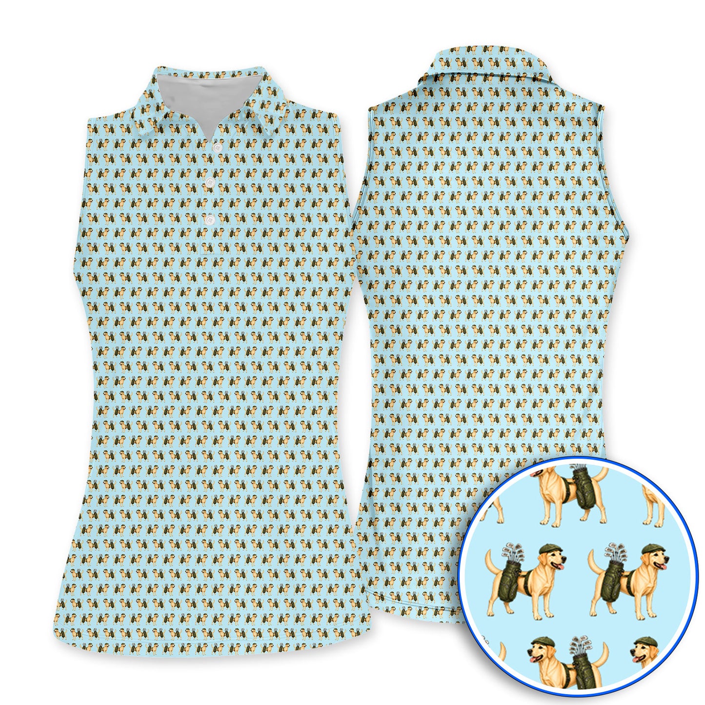 Funny Labrador Retriever Pattern Golf Shirt, Cute Yellow Lab Golf Polos For Pet Lover, Unique Golf Gift For Golfer