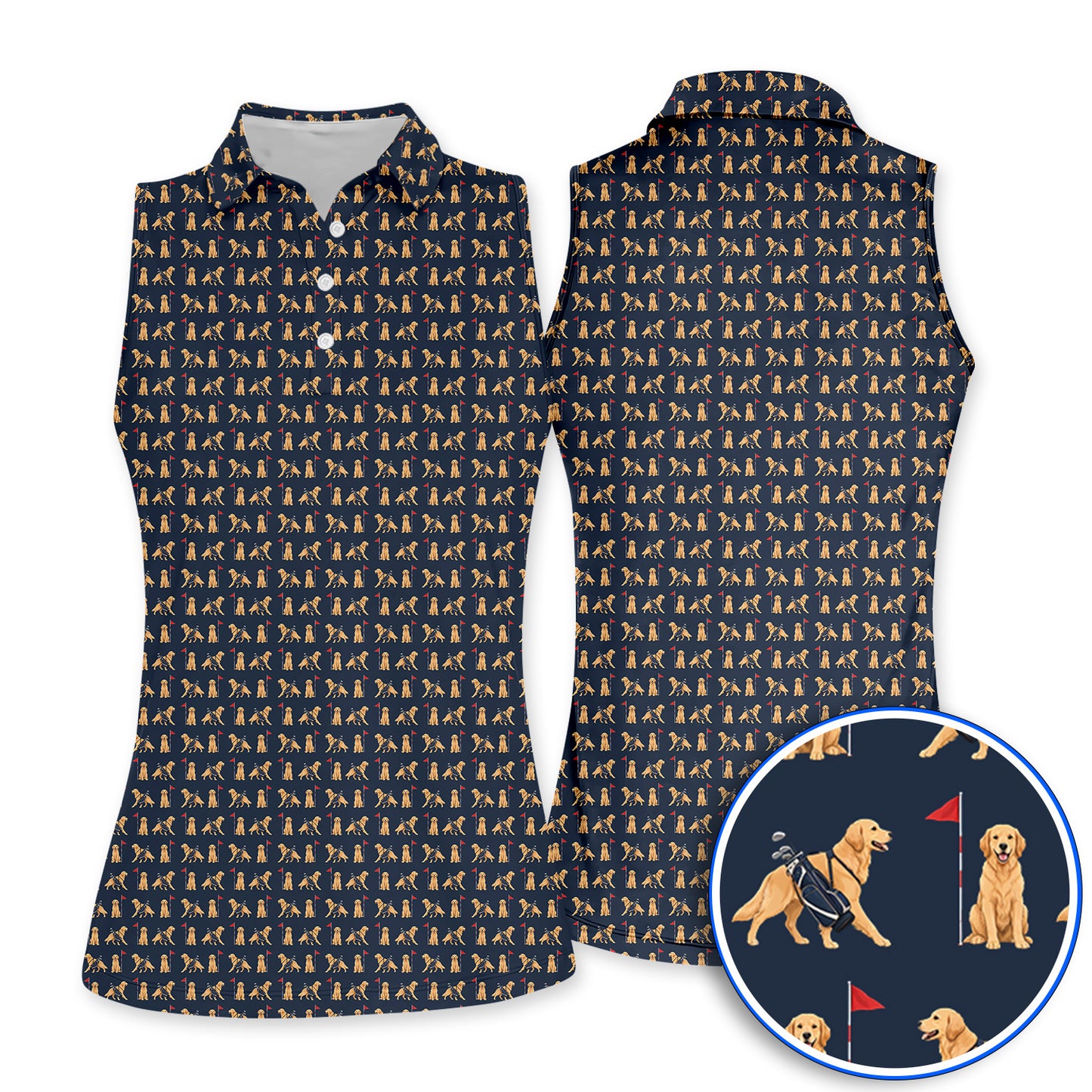 Funny Golden Retriever Golf Shirt, Golden Retriever Pattern Golf Polos, Dog Lover Golf Shirt