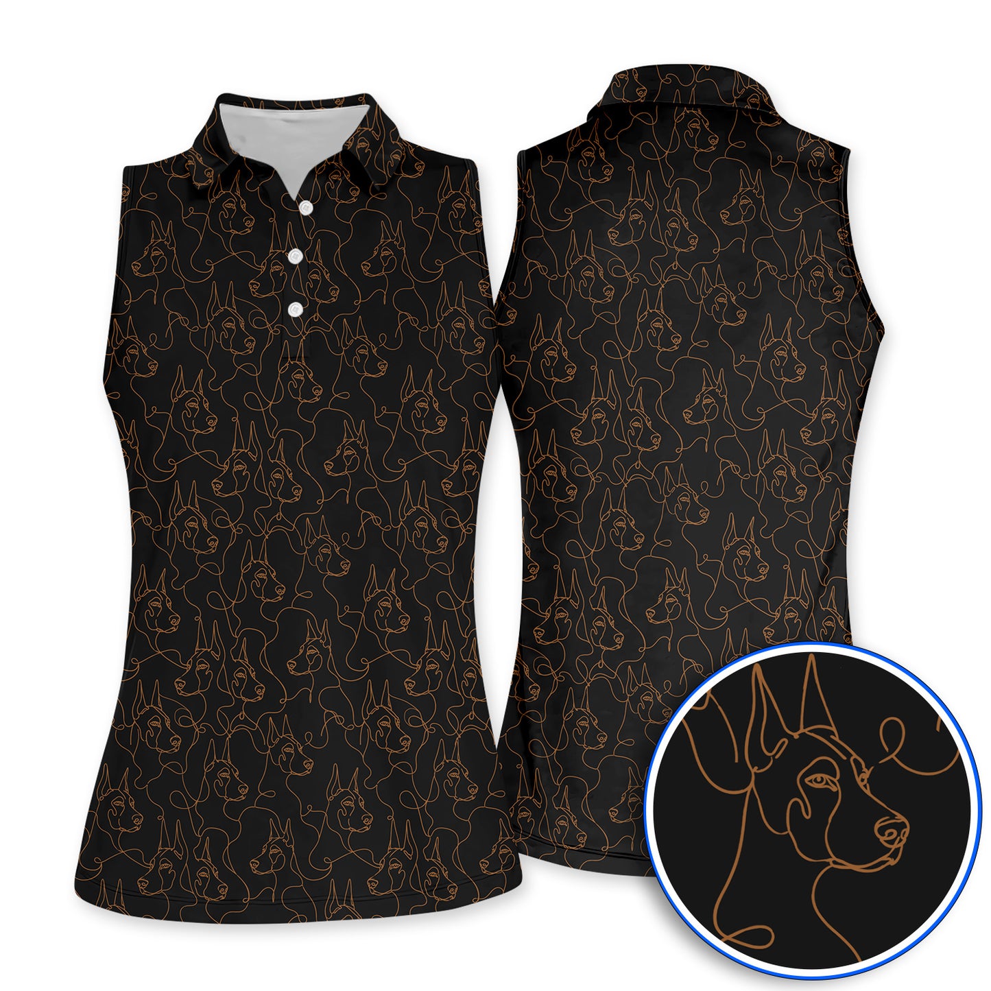 Doberman Line Art Golf Polos, Minimalist Doberman Pattern Golf Shirt, Dog Lover Golf Gift