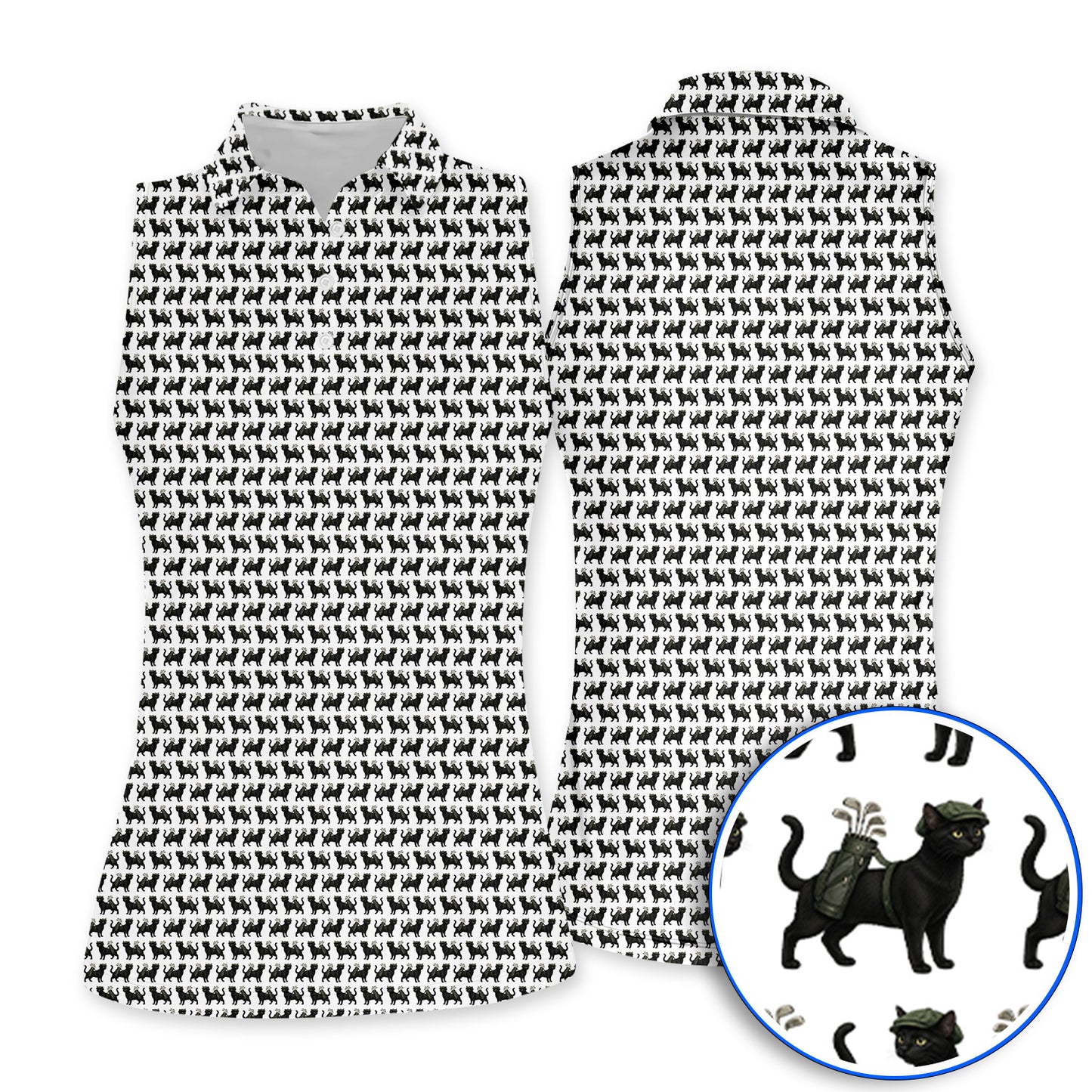 Cat Pattern Golf Shirt, Funny Pet Lover Golf Polos, Crazy Golf Gift For Golfer