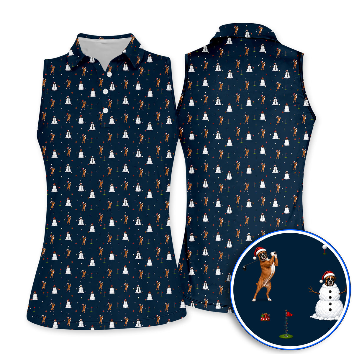 Boxer Christmas Golf Shirt, Funny Boxer Pattern Golf Polos, Holiday Golf Gift for Dog Lovers