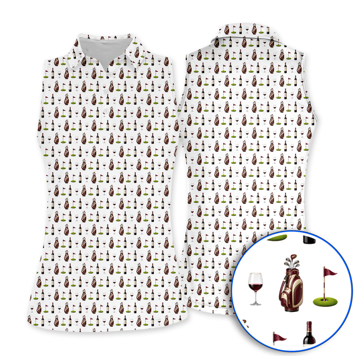 Wine & Golf Polos, Vintage Red Wine Pattern Golf Shirt , Crazy Golf Gift For Golfers