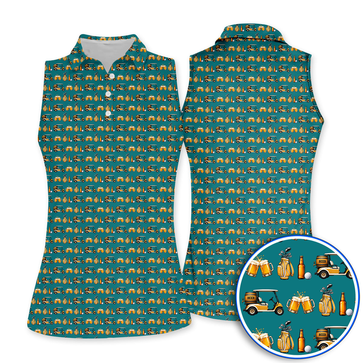 Golf & Beer Shirt, Funny Beer Golf Cart Pattern Golf Polos, Beer Golf Gift For Golfers