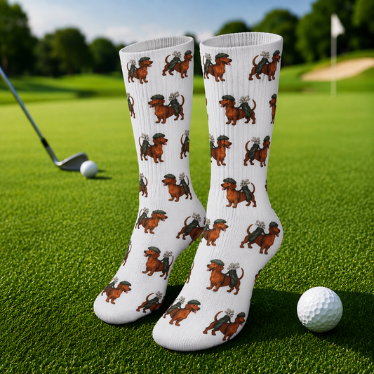 Dachshund Pattern Crew Socks, Wiener Dog Premium Sock, Funny Golf Gift For Golfer